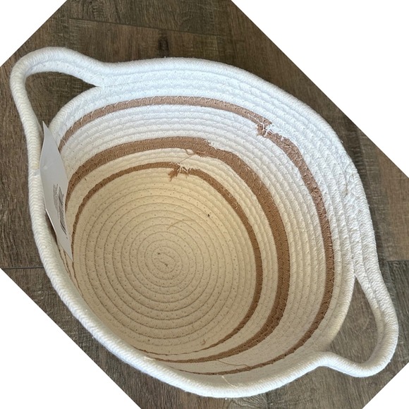 Decorative Storage Striped Cotton Rope Basket with Handles Cream & Tan - Picture 4 of 5